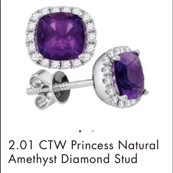 Jewelry - 2.01 CTW Princess Natural Amethyst Diamond Stud
